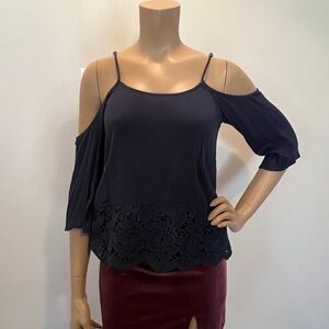 Elegant Navy Cold Shoulder Top